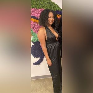 Black Satin Halterneck Wide Leg Jumpsuit